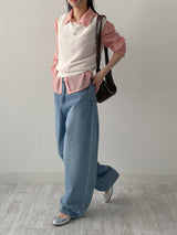 206 Back Pocket Balloon Fit Wide Denim Pants
