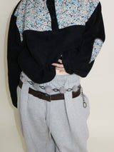 Femme Flower Pattern Quilted Fleece Long Sleeve T-Shirt (Button Detail)