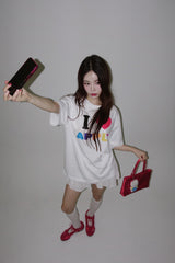 I Love Apple Cotton Oversized Fit Half Sleeve Tee