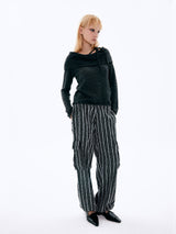 Lace Denim Parachute Pants_Black