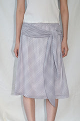 Layered Check Wrap Midi Skirt (Gray)