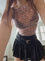 belt black frill mini skirt