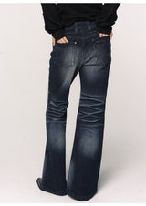 CONFUN Design sense three-dimensional cat whiskers, aged washed flared jeans style