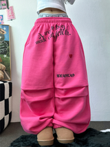 ハートタトゥー💕🖤ピンタックワイドパラシュートジョガーパンツ 🤍🖤🩷3カラー