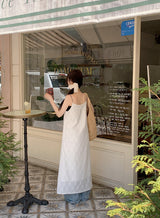 #Diamond Flower Embroidery Sleeveless Long Dress (3color)