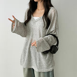 Flon Linen シースルーVネックロングスリーブTシャツ