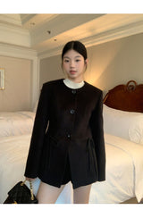 Black round wool no collar jacket