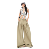 Tie-Detail Puddle Wide-Leg Pants