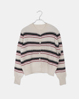 Runli Stripe Ribbed Round Neck Long Sleeve Cardigan