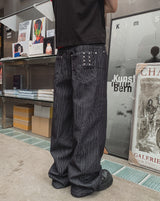 Pin stripe rivet wide denim