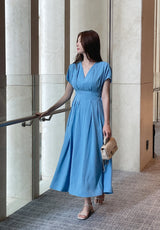 Javet V-Neck Pintuck Flare Long One Piece