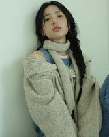MUFFLER & TWO WAY CARDIGAN - OATMEAL
