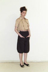 That's neat  stand collar, cropped, mid-sleeve classic khaki trench coat (Khaki