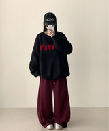 Mona Lovely Lettering Embroidery Loose Fit Round Knit