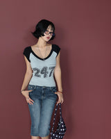 Capri Half-Length Slim Fit Denim Pants
