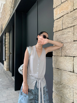 オートミール ルーズ ホルターネック ストラップ ノースリーブ Tシャツ