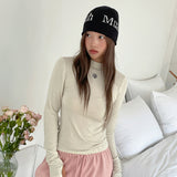 LOGO STITCH WOOL MOCK NECK WARMER TEE