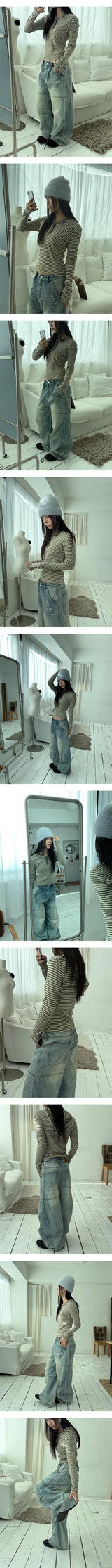 Slit wide denim pants