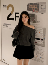 #ワンショルダーリボンボートネックタイニット (4color)