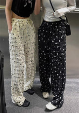 Lace ribbon banding wide pants