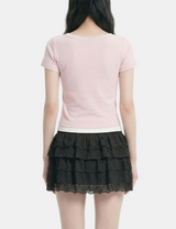 Haze Lace Neck Ribbed T-shirt