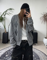 Scent Leather Patch Argyle Cardigan