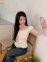 #Hano Layered Rib Short Sleeve T-shirt + Rose Tie Set (3color)
