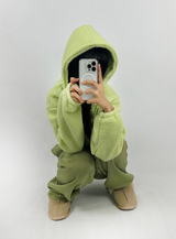 (LOWEST PRICE!/HOT DEAL♥) フリースシェルパフーディージップアップバンディングセミクロップドフーディー - 3 COLOR