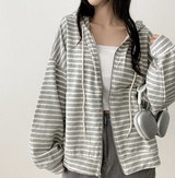 Itta Overfit Stripe Dangara Hooded Zip-Up