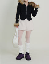 デッカウルフジョットフード付きファーニットジップアップジャケット (Wool Jacket)
