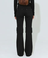 Star Stud Shirring Flared Denim Pants_Black