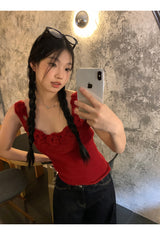 Summer knit flower sleeveless tee