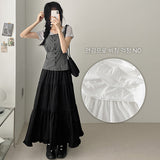 Frilled tiered elastic long skirt