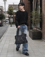 (UNISEX) Diagonal Zip Leather Tote Bag