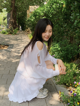 Shoulder Slit Ribbon Long Sleeve Knit (5color)