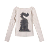 ブラックキャッツリップネックTシャツ