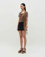 Cowl Neck Scarf T-Shirt _ BROWN