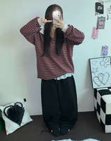 BIG COLLAR OVER MOXY ストライプルーズ長袖Tシャツ💙🩵🤎❤4COLOR