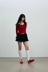 LYLA LAYERED CARDIGAN / RED-WHITE