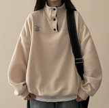 Sung high neck color scheme snap tab fleece anorak sweatshirt