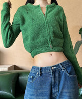 (TOP & ZIP-UP SET!) DAMAGED CROPPED-FIT KNIT ZIP-UP - 3 COLOR