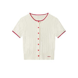 Classic Cable Knit Short-Sleeve Cardigan 231949399