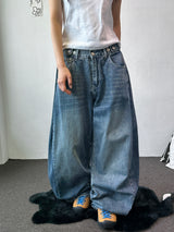 Truegen Button Waistband Side Pintuck Balloon Denim Pants 4color