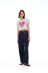 ハートスローガンクロップTシャツ / レッド