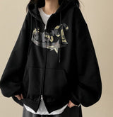 Camo Lettering Two Way Hooded Zip-Up 