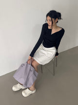ブリーズ コットンモダール ヘンリーネック Tシャツ(Bio-Washed) -ブラック