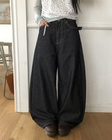 Robyu クラシックバックルワイドデニムパンツ