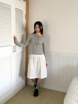 Rocha レースリボンリブド長袖Tシャツ