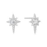 silver octagon star stud rhodium plating + 925 silver earrings E065-02H