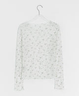 Zaina Tencel U-Neck See-through Flower Layered Long Sleeve Tee